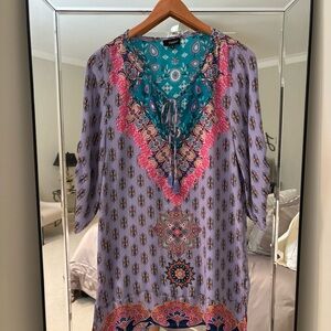 Tolani Purple Graphic Tunic with 3/4 Sleeves size Small